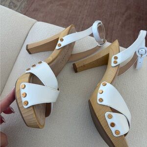 Veronica Beard White and Tan Platform Sandals